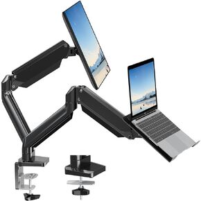 حامل شاشة MOUNT PRO وحامل كمبيوتر محمول يناسب الكمبيوتر المحمول مقاس 17 بوصة كحد أقصى وشاشة كمبيوتر مقاس 32 بوصة، وحامل كمبيوتر محمول وشاشة قابل للتعديل للمكتب، وحامل شاشة VESA مع صينية كمبيوتر محمول، كل ذراع يحمل ما يصل إلى 17.6 رطلًا in Kuwait