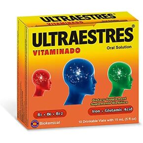 Ultraestres Vitaminado – Anti-Stress Dietary Supplement Vials with Vitamins B6, B1 and B12 – Iron and Glutamic Acid Supplements – Premium Cognitive Support – Tablet, 10 Vials Pack