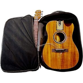 Solid Acacia Koa Travel Guitar – OF882C Traveling Acoustic-Electric Guitar with Collapsible Patented System – Portable Backpack Case (Overhead)