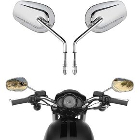 مرايا الرؤية الخلفية على شكل دمعة 8 مم متوافقة مع Harley Davidson Road King CVO Road Street Tri Glide Freewheeler Street XG500 XG750 Sportster XL883 1200 Softail Street Bob (فضي)