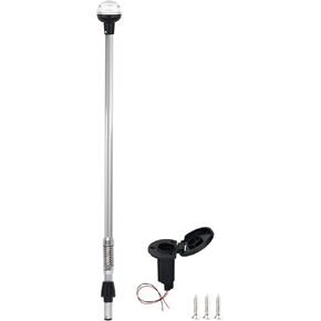 Boat Stern Light Anchor Light LED Marine Spring Flexible Pole All Round White USCG 2 NM Removable 2 Pin Plug In with Threaded Base 12 Volts 36 Inches (Anodized Aluminum Pole)
