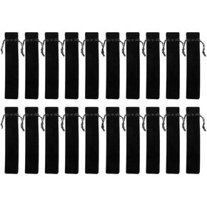 20 PCS Velvet Drawstring Pen Pouch Sleeve Holder Single Pen Bag Case Pencil Bag(Black)