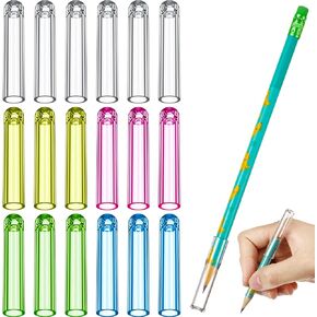 18 Pieces Plastic Pencil Caps, Pencil Tip Protector Cover Clear Pencil Toppers Clear Pencil Caps for Wooden Pencils Extender Holders for Student School Office (White)