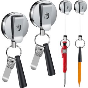 4 Pack 35.43" Steel Wire Heavy Duty Retractable Pull Pen Pencil Holder, Flexible Silicone Pen Holder and Metal Pen Clip Ideal for Carpenters, Nurses, Construction Workers,Waitstaff