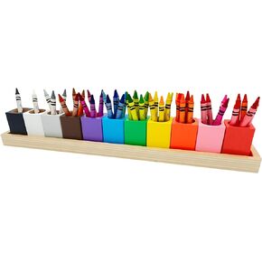 Montessori Crayon Holder for Kids – Wooden Colored Pencil Organizer - 11 Cups on a Stand - Craft Supply Organizer - Classroom Storage Caddy Case - [Crayons or Color Pencils NOT Included] (Standard)