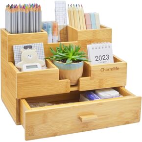 Bamboo Desk Organizer Makeup Storage Drawer Pen Organizer with Drawer bamboo marker organizer for desk Pencil Holder for Desk Drawer Desk Organizer Office Organization