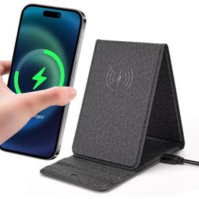 Portable Phone Holder Wireless Charger Foldable Phone Charger 15W Fast Mini Wireless Charging Compatible with iPhone 15 14 13 12 Pro XS 8 Plus Samsung Galaxy S23 S22 S21 Note 20 etc.