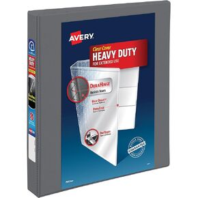 Avery Heavy-Duty 3 Ring Binders, Customizable Cover, 1 Inch Binder Slant Rings, 1 Gray Binder (79865)