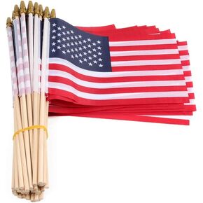 30 Pack Small American Flags on Stick 5x8 Inch/Mini US Flags/American Hand Held Stick Flags Spear Top (30 PACK)