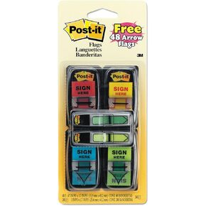 Post-it 680SH4VA Arrow Message 1-Inch Page Flags, 200 "Sign Here", 48 Arrow, Four Colors, 248/Pack
