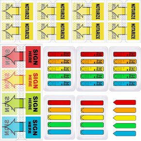 1100 Pcs/ 14 Boxes Sign Here Stickers Sign and Date Stickers Sign Here Tabs Sign Here Notarize Sign Here Flags Assorted Color Flags for Dispenser Office School Notebook Books Notary Books