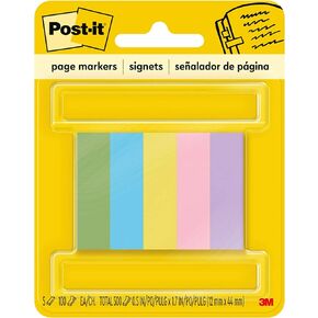 Post-it® Page Markers, 1/2-inch x 1-3/4 Inch, Ideal for Temporary Marking and Noting In Books, Assorted Ultra Colors, 500 per Pack