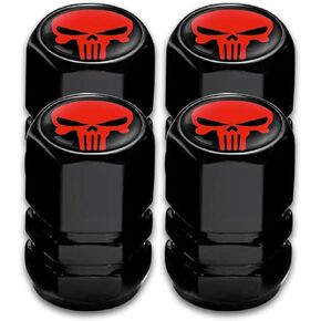 Ajxn Pack-4 Skull Tire Valve Stem Caps, Airtight Dust Proof Covers for Car Wheel, Universal Tire Air Valve Caps Fits Cars Trucks Motorcycles SUVs and Bikes, Car Wheels Protection Accessories (Red)
