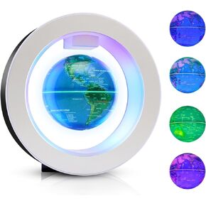 Magnetic Levitating Globe Floating Globes, O Shape Levitation Globe with Multicolor LED Lights and Touch Control, Gravity Spinning Globe for Desk Decor, Cool Tech Creative Gift