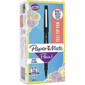 Paper Mate Point Guard Flair Needle Tip Pen, 0.7mm, Black Ink/Barrel, Sold as 1 Dozen