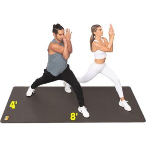 Premium Large Exercise Mat - 8 ft X 4 ft X 1/4" Thick Durable Workout Mat For Home Gym Flooring - Works Great For All Cardio, Yoga Mat, Exercise Bike Mat - Use With Or Without Shoes
