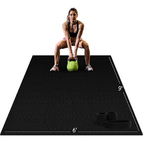 Extra Large Exercise Mat 9' x 6' x 1/4" Non Slip XL Wide Mats For Home Workout Cardio Fitness Home Gym Mat Durable Use With or Without Shoes Thick Exercise Floor Mats For Carpet Tile Concrete