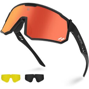 Polarized Sports Sunglasses for Men Women,UV400 Sports Windproof Cycling Sunglasses with 3 Interchangeable Lenses