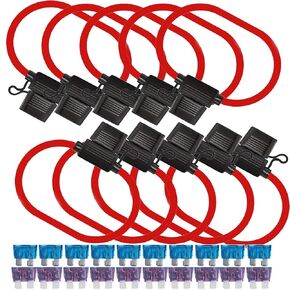 MuHize Fuse Taps Automotive 12V - Upgraded 10 Pcs Car Fuse Holder(2024 New), 12 Gauge Waterproof Standard APR ATO ATC Inline Blade Fuse Holder Kit, with 40AMP and 15AMP Standard Fuses