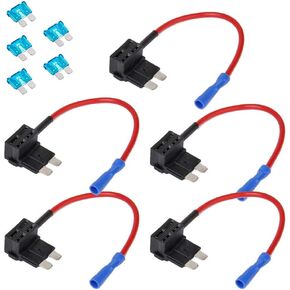 ESUPPORT 12V 24V Standard Add A Circuit Fuse Tap Piggy Back Blade Holder Plug Socket Car Pack of 5