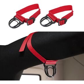 2PCS Roll Bar Coat Hanger Clothes Hook, Car Clothes Hanger Bar, Car Interior Accessories Durable Clothes Hanger Belt for Jeep Wrangler CJ YJ TJ LJ JK JKU JL JLU JT (Black)