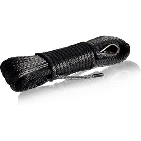 Winch Rope 3/16 inch Synthetic Winch Rope for Electronic Winch on ATV/UTV/Snowmobile with Sleeve and Thimble (3/16''x50feet, Black)