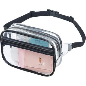حقيبة خصر شفافة مقاومة للماء معتمدة من كلير فاني باك للنساء والرجال، مع حزام قابل للتعديل للرياضة والشاطئ والمناسبات والحفلات الموسيقية، باللون الأسود in Kuwait