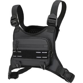 حقيبة صدر رياضية للرجال والنساء، حقيبة صدر EDC خفيفة الوزن، حامل هاتف سترة الجري مع مساحة تخزين إضافية للتمرينات والسفر وركوب الدراجات النارية (أسود) in Kuwait