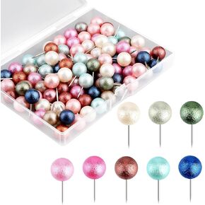LUTER 100pcs Multi-Color Push Pins Map Tacks Plastic Round Head Pearl Push Pin with Case for Cork Board Map Calendar Photo Wall Office Production (0.39inch)