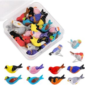 15 Pieces Cute Birds Decorative Push Pins,Coloful Thumbtacks for Cork Board,Ceature Wall,Whiteboard,Photo Wall,Map, Bulletin Board,Office or Home