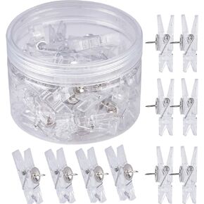 60 Pcs Push Pin Clips Decorative Push Pins with Clips for Bulletin Board Cork Board, Craft Paper Clips Pushpins Thumb Tacks for Cubicle Panel Wall Fabric Panels Offices Homes Projects (Clear Color)