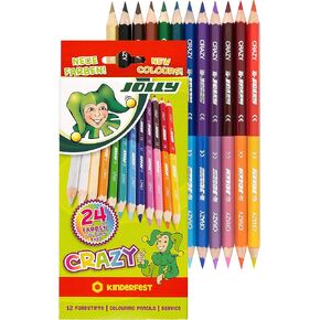 Jolly Supersticks Premium European Colored Pencils Double-Ended Pencils; 24 Colors in 12 Pencils, Perfect for Adult and Kids Coloring