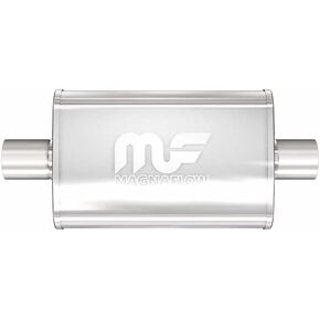 كاتم صوت العادم MagnaFlow Performance 11216: مدخل/مخرج 2.5 بوصة، بيضاوي 4 × 9 × 14 بوصة، من الفولاذ المقاوم للصدأ، لمسة نهائية من الساتان