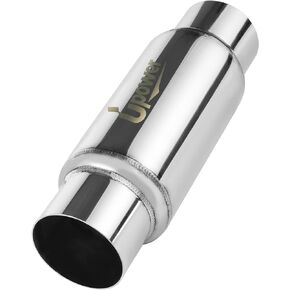 UPOWER 3" Inlet&Outlet Exhaust Resonator,12" Overall Length Center Straight Through Stainless Steel Muffler,Polished