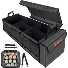 Car Trunk Organizer with Lid,Collapsible Car Storage Organizer with Multi Compartments and Securing Straps for SUV,Sedan,Jeep-Blue