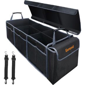 Car Trunk Organizer with Lid,Collapsible Car Storage Organizer with Multi Compartments and Securing Straps for SUV,Sedan,Jeep-Blue