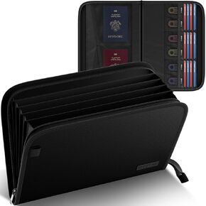 ENGPOW Expanding File Folder with Multi-Function Pockets,Fireproof File Organizer Accordion Document Organizer with Letter A4 Size Storage For Important Document,Money,Card,USB,Passport,5-Pocket,Black