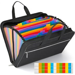 Accordian File Organizer with Handle,26 Pockets Expanding File Folder, Portable Cloth Document Organizer Accordion File Keeper for Letter Size / A4 File, for Office, School-Teal