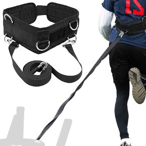 Pro Sled Pulling Belt, Safe Closed Non-Slip Adjustable Sled Pulling Belt for Strength Training, 1 Pulling Straps & 3 Heavy Duty Hooks Included