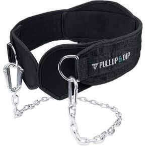 PULLUP & DIP Belt with Chain and 3x Carabiner, Dip Belt incl. Neoprene Flaps as Clothing Protection, Weightlifting Belt, Weighted Belt, Pull-Up Belt for Calisthenics, Weight Training, Bodybuilding