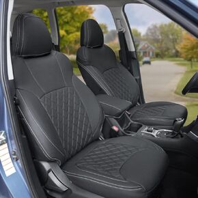 GIANT PANDA Customized Full Set Car Seat Covers Fit for Subaru Forester Premium Touring Limited 2014 2015 2016 2017 2018 -Faux Leather (Black)