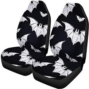 Set of 2 Car Seat Covers, Bat Goth Accessories, Colorful Abstract Pattern Bats Symbols Black Universal Auto Goth Accessories Front Seats Protector Fits for Car,SUV Sedan,Truck