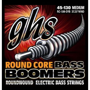 GHS Strings RC-5M-DYB Round Core Bass Boomers, 5-Set, Medium Gauge (37.25" winding)