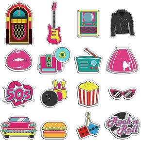 48 Pieces 50s Decorating Cutouts Rock and Roll 1950s Party Decorations and Supplies 50's Birthday Party Favor Assorted 1950's Theme Decor for Bulletin Board School Sock Hop Party Decoration, 16 Style