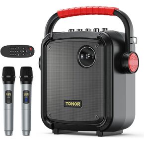 TONOR Karaoke Machine for Adults, Portable Bluetooth Singing PA Speaker System with 2 Wireless Microphones and RGB LED Lights, Supports BT/AUX/USB/TF Card for Party, Home Karaoke, Outdoor/Indoor K6