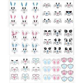 59 Pcs Easter Bunny Face Vinyl Decals Rabbit Face Wall Decals Stickers Bunny Faces DIY Craft Art Stickers for Easter Party Decorations Bunny Feet Window Clings Sticker Front Porch Door Party Supplies