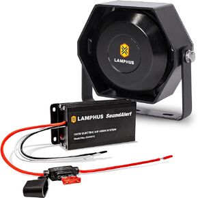 LAMPHUS SoundAlert 100W Police Air Horn Amplifier Kit [118-124 dB Slim Speaker] [Manual Control or Stock Horn Bybass] [10 A Fuse Protected] Electronic Air Horn for Emergency Vehicles Trucks Cars