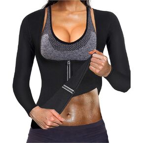 Gotoly Women Waist Trainer Hot Neoprene Shirt Sauna Suit Sweat Body Shaper Jacket Top Zipper Long Sleeve