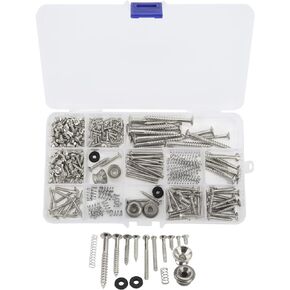 Electric Guitar Screw Kit Multiple Sizes Guitar Metal Repairing Tool Kit with Screws Washers and Springs Repair Fasteners for Electric Guitar Bridge Pickup Pickguard Tuner(Silver)