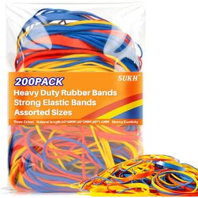 Sukh Rubber Bands - 200PCS Assorted Elastic Band Heavy Duty Rubber Bands Office Products Huge Rubber Band Thick Rubber Bands Assorted Sizes Elastic Band Wide Rubber Band for Office School and Home